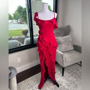 [JLuxLabel] Red Brenna Ruffle Maxi Dress